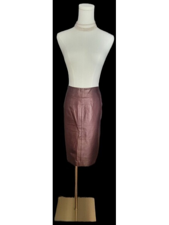 Saks Fifth Avenue Dresses & Skirts - VTG Saks Fifth Avenue Womens 12 Leather Skirt Folio Metallic Champagne Gold